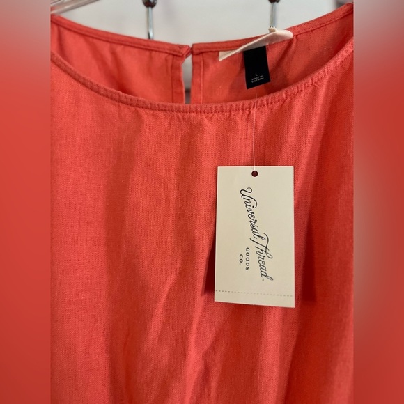 UNIVERSAL THREAD Women's Coral Orange Linen Blend Long Sleeve Side Cut Out Dress - Picture 3 of 11